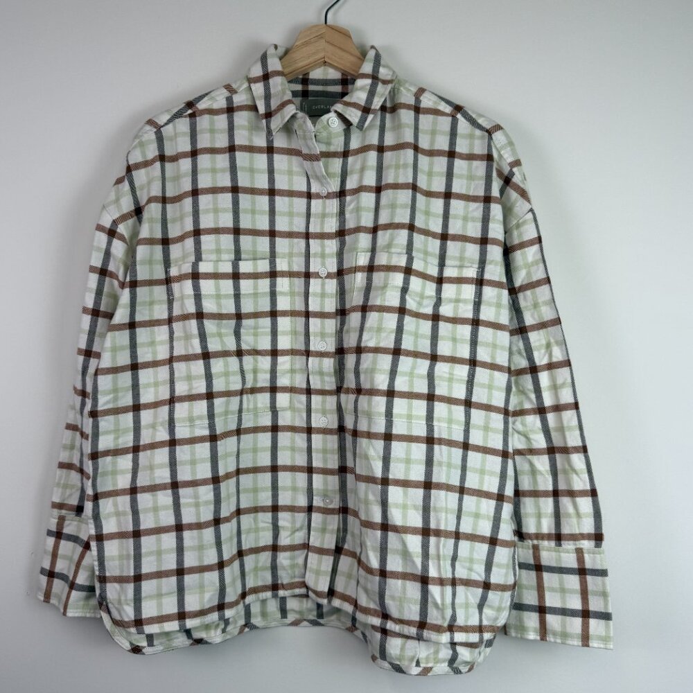 Everlane Boxy Button Front Cotton Flannel Plaid Oversized Long Sleeve Shirt XS - Picture 2 of 7